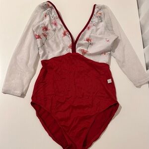 Class In Dancewear Red and Floral Leotard